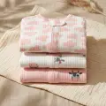 Nube Soft Pamuklu Waffle Dokulu Pembe Bulut Ve Sevimli İnek Desenli 3’lü Bebek Tulum Seti - Fermuarlı Ve Korumalı Yumuşak İnterlok Kumaş