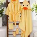 Ördek Figürlü 4 Parça Unisex Bornoz Seti 2-3 Yaş