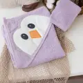 Penguen Nakışlı Unisex Şapka Ve Keseli Bebek Banyo Havlusu