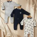 Premium %100 Pamuklu Panda Figürlü Bebek Tulum 3lü Set - Çene Korumalı Fermuarlı Yumuşak Doku