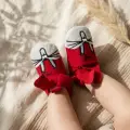 Ruby Bunny Kırmızı Tavşan Nakışlı Pamuklu Bebek Patik - Yumuşak Dokulu İlk Adım Ev Ayakkabısı