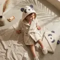 Sevimli Gülen Panda Figürlü Bamboo Bebek Bornoz Seti 0-2 Yaş Kutulu