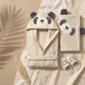 Sevimli Gülen Panda Figürlü Bamboo Bebek Bornoz Seti 0-2 Yaş Kutulu
