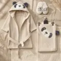 Sevimli Gülen Panda Figürlü Bamboo Bebek Bornoz Seti 0-2 Yaş Kutulu