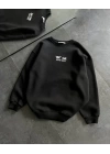 Bisiklet Yaka Üç İplik Baskılı Oversize SweatShirt - Siyah