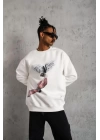 Erkek Güvercin Baskılı Sweatshirt - Beyaz