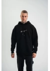 Erkek Kapşonlu Double Oversize Dijital Patchli SweatShirt - Siyah