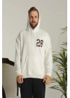 Erkek Sırt Baskılı Oversize Üç İplik Kapüşonlu Sweatshirt - Beyaz