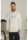 Erkek Sırt Baskılı Oversize Üç İplik Kapüşonlu Sweatshirt - Beyaz