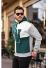 Erkek W Nakış İşlemeli Kapüşonlu Sweatshirt - Yeşil