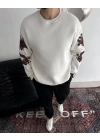 Kışlık Bisiklet Yaka Baskılı SweatShirt - Beyaz