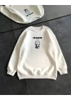 Kışlık Bisiklet Yaka Baskılı SweatShirt - Beyaz