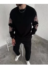 Kışlık Bisiklet Yaka Baskılı SweatShirt - Siyah