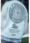 Kışlık Bisiklet Yaka Ön Ve Arka Baskılı SweatShirt - Beyaz