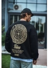 Kışlık Bisiklet Yaka Ön Ve Arka Baskılı SweatShirt - Siyah