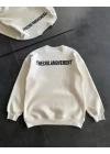 Kışlık Bisiklet Yaka Oversize Baskılı SweatShirt - Beyaz