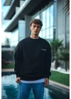 Kışlık Bisiklet Yaka Oversize Baskılı SweatShirt - Siyah