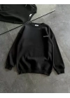 Kışlık Bisiklet Yaka Oversize Baskılı SweatShirt - Siyah