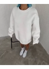 Kışlık Bisiklet Yaka Üç İplik Basic SweatShirt - Beyaz