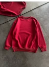 Kışlık Bisiklet Yaka Üç İplik Basic SweatShirt - Bordo