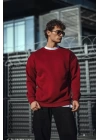 Kışlık Bisiklet Yaka Üç İplik Basic SweatShirt - Bordo