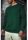 Kışlık Bisiklet Yaka Üç İplik Basic SweatShirt - Haki