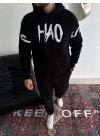 Oversize Kapşonlu Baskılı SweatShirt - Siyah