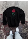 Oversize Üç İplik Bisiklet Yaka Baskılı SweatShirt - Siyah