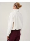 Oversize Yarım Farmuarlı Yakalı Basic SweatShirt - Beyaz