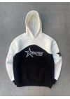 Parçalı Nakış İşlemelıkapüşonlu SweatShirt - Beyaz