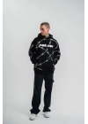 Unisex Kapşonlu Varak ve Pano Baskılı SweatShirt- Siyah