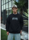 Üç İplik Bisiklet Yaka Baskılı SweatShirt - Siyah