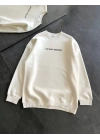 Üç İplik Penye Bisiklet Yaka Baskılı SweatShirt - Beyaz