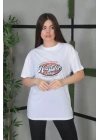 Unisex Baskılı Oversize T-Shirt - Beyaz