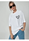 Unisex Baskılı Oversize T-Shirt - Beyaz