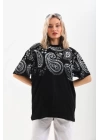 Unisex Baskılı Oversize T-Shirt - Siyah