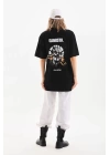 Unisex Baskılı Oversize T-Shirt - Siyah