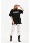 Unisex Baskılı Oversize T-Shirt - Siyah