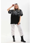 Unisex Baskılı Oversize T-Shirt - Siyah