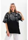 Unisex Baskılı Oversize T-Shirt - Siyah