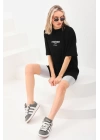 Unisex Baskılı Oversize T-Shirt - Siyah