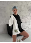 Unisex Bisiklet Yaka Baskılı Cepli Oversize T-Shirt - Siyah