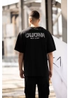 Unisex Bisiklet Yaka Baskılı Oversize T-Shirt - Siyah