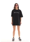 Unisex Bisiklet Yaka Baskılı Oversize T-Shirt - Siyah