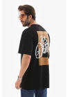 Unisex Bisiklet Yaka Baskılı Oversize T-Shirt - Siyah