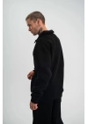 Unisex Double Oversize Patlı Yaka SweatShirt - Siyah