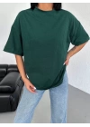 Unisex Düz Biskilet Yaka Oversize T-shirt - Haki