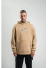 Unisex Kapşonlu Uzun Kol Patchli Nakışlı SweatShirt - Bej