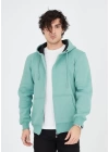 Unisex Tam Fermuarlı Kapşonlu  SweatShirt - Mint Yeşili