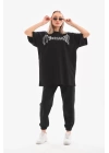 Unisex Taş Desenli Oversize T-Shirt - Beyaz